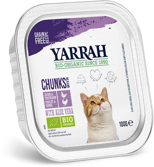 Yarrah - Bio Kattenvoer Chunks Kip - Kalkoen 100g