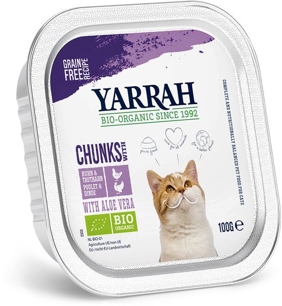 Yarrah - Bio Kattenvoer Chunks Kip - Kalkoen 100g