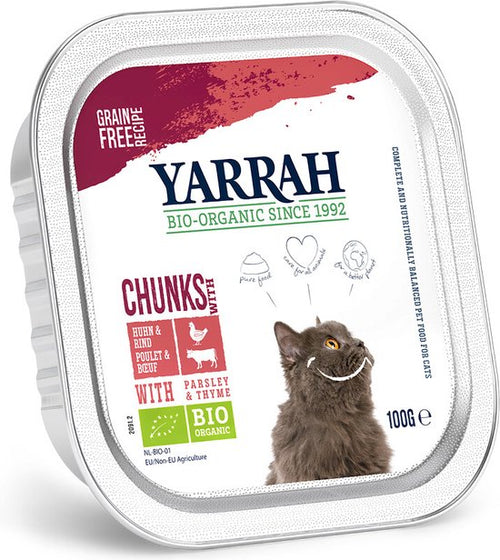 Yarrah - brokjes in saus biologische kip en rund, kuipje - 100g