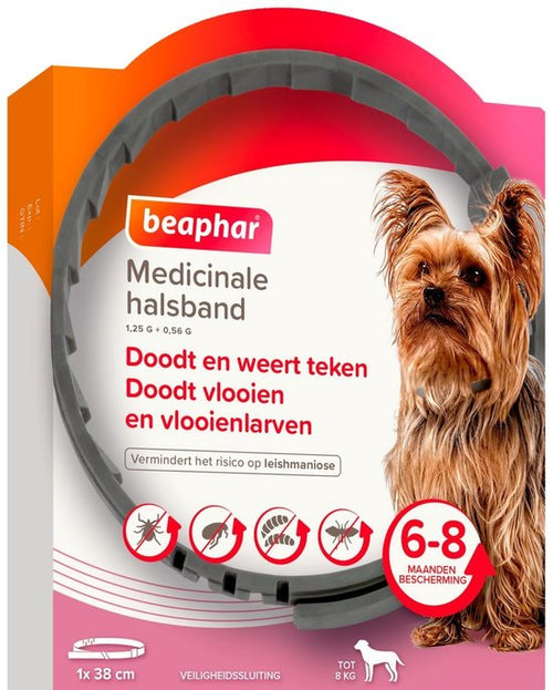 Beaphar - Medicinale Halsband hond tot 8kg - tot 8 maanden bescherming tegen vlooien, teken en zandvliegen