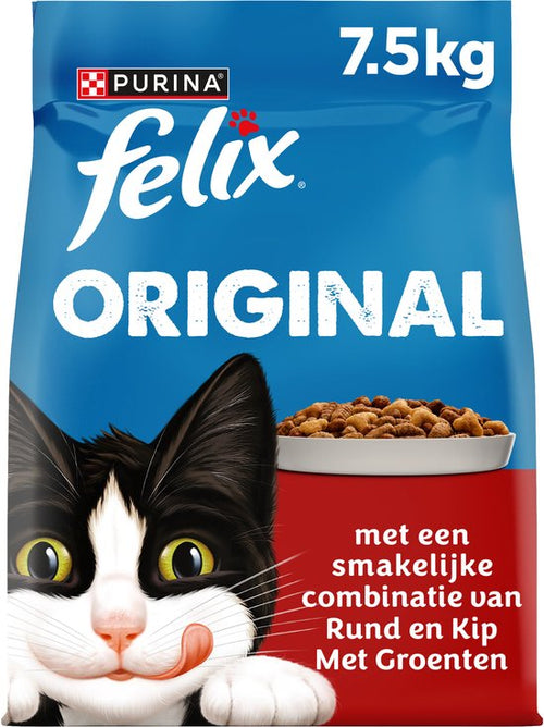 Felix - Original - Kattenvoer droogvoer - Rund, Kip & Kalkoen - 7,5kg