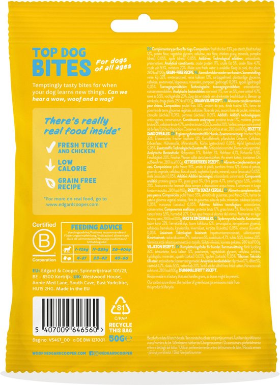 Edgard & Cooper - Bites Small 50g - Hondensnacks - Kalkoen