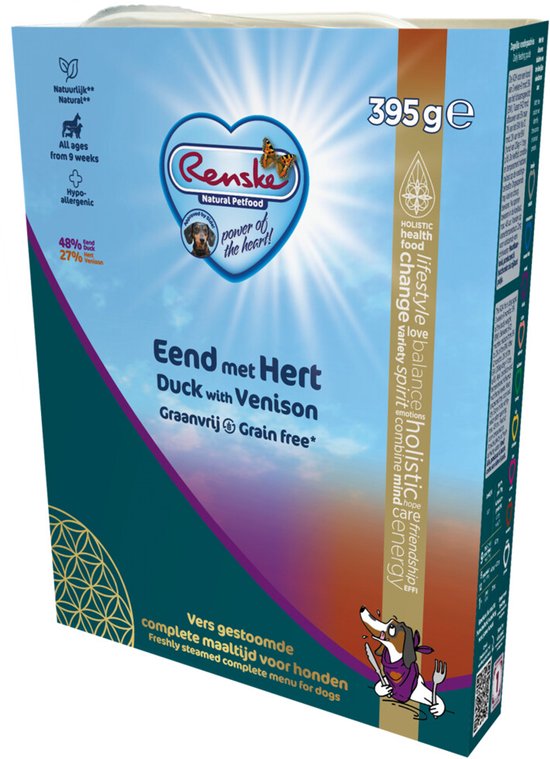 Renske - Vers Gestoomd Complete Menu Hondenvoer Nat Eend & Hert Graanvrij - 395g