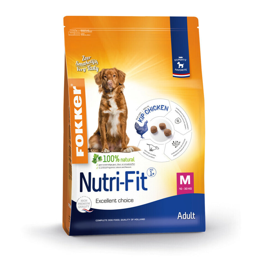 Fokker - Hondenvoer Fokker - Nutri - Fit Adult Medium Kip - 13kg, voor volwassen honden 10 - 30kg, met zalmolie