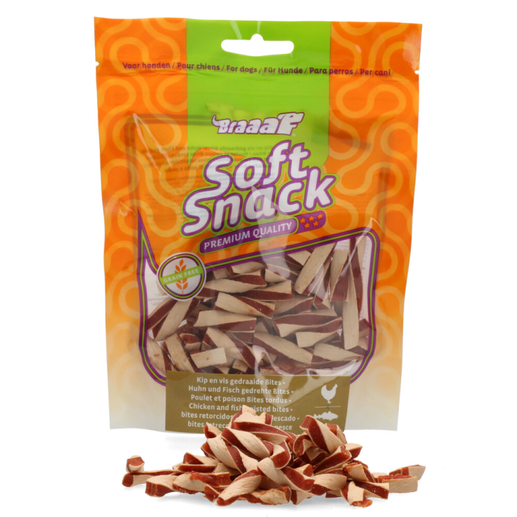 Braaaf - Twisted Bites Huhn &amp; Fisch - Hundesnack - 85 g