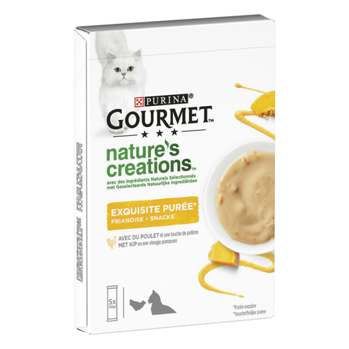 Gourmet - Nature's Creations Puree Kip & Pompoen - Kattenvoer - 5x10g