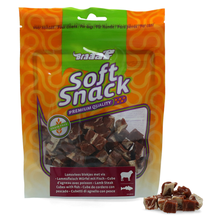 Braaaf - Lam Steak Blokjes met Vis - Hondensnack - 85g