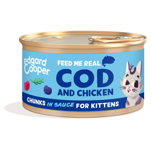Edgard & Cooper - Kattenvoer - Kitten - Brokken in Saus - Kabeljauw & Kip - 85g